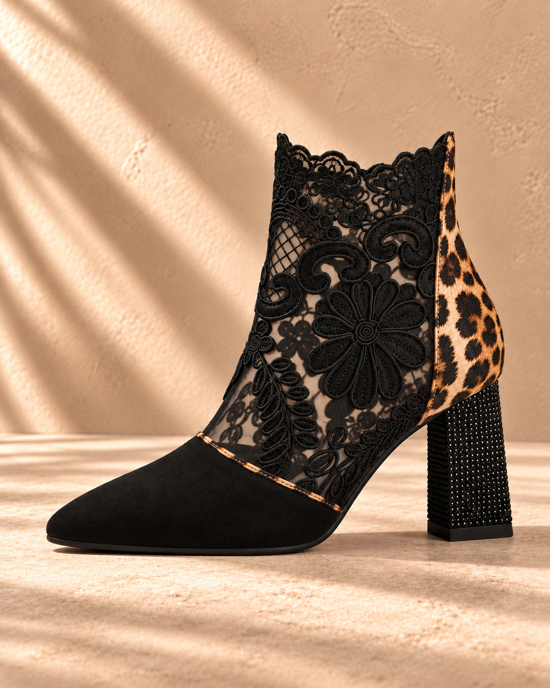 Aurelia Lace-Panel Comfort Ankle Boots - Black & Leopard