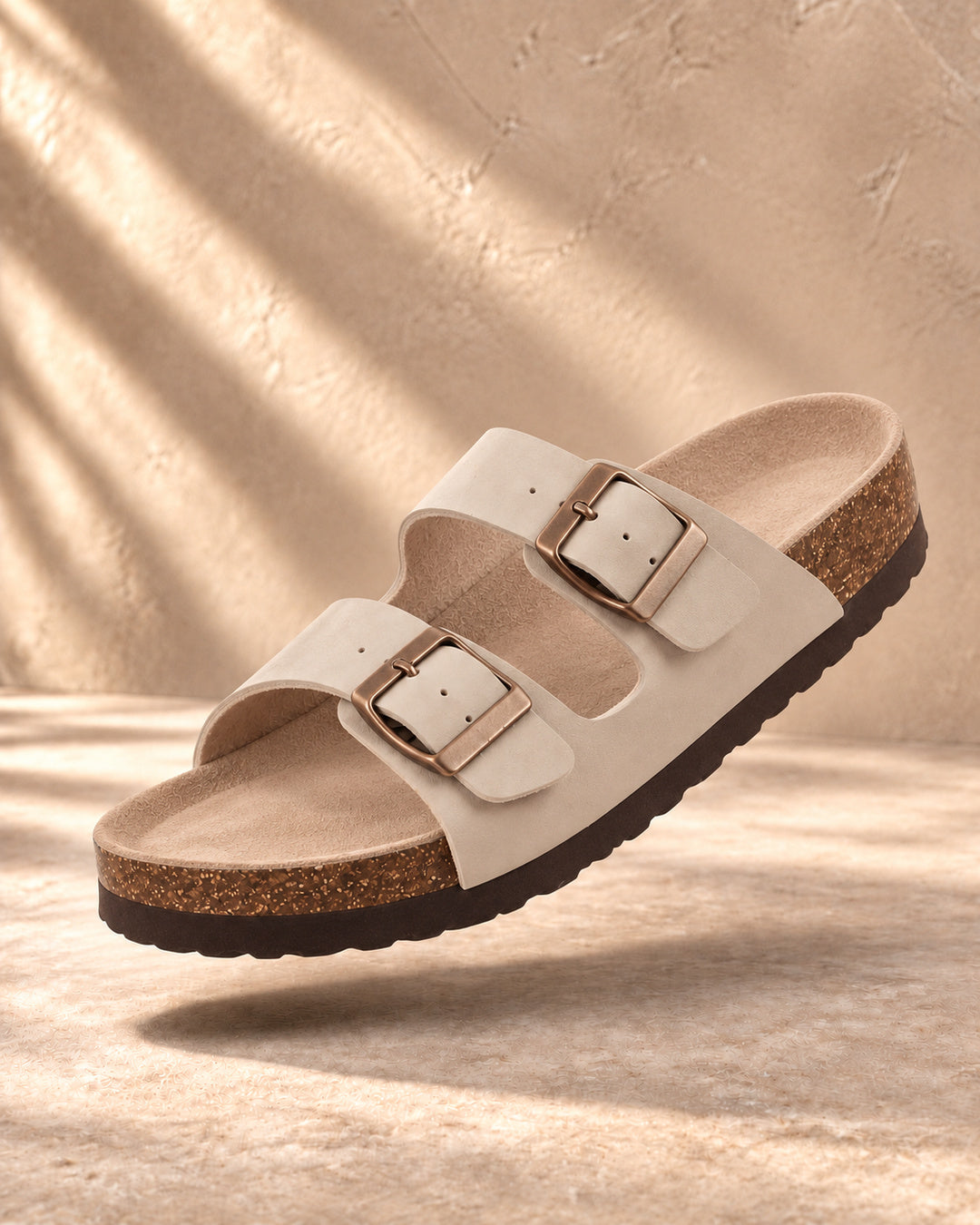 Estelle Double-Buckle Cork Sandals - Stone