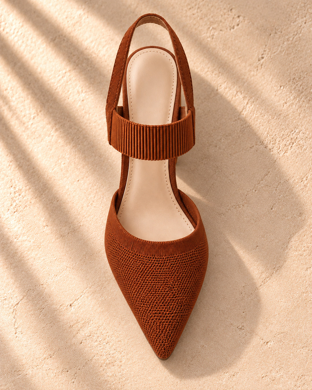Isabelle Pointed-Toe Elastic-Strap Block Heels - Dark Brown