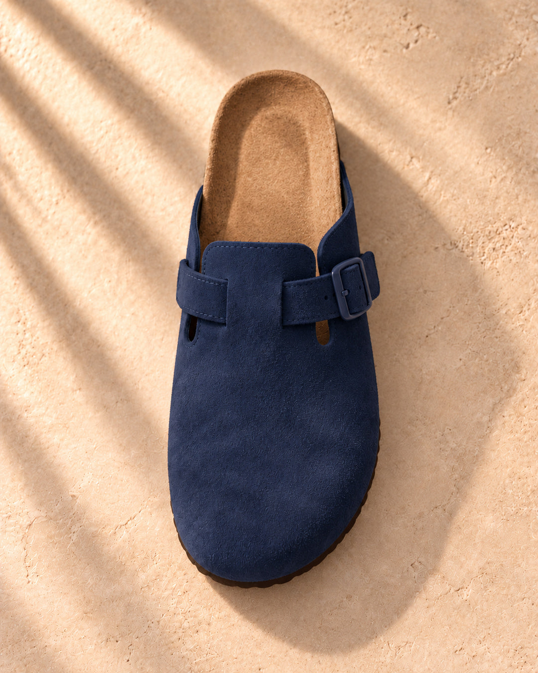 Clara Suede Buckle Clogs - Navy