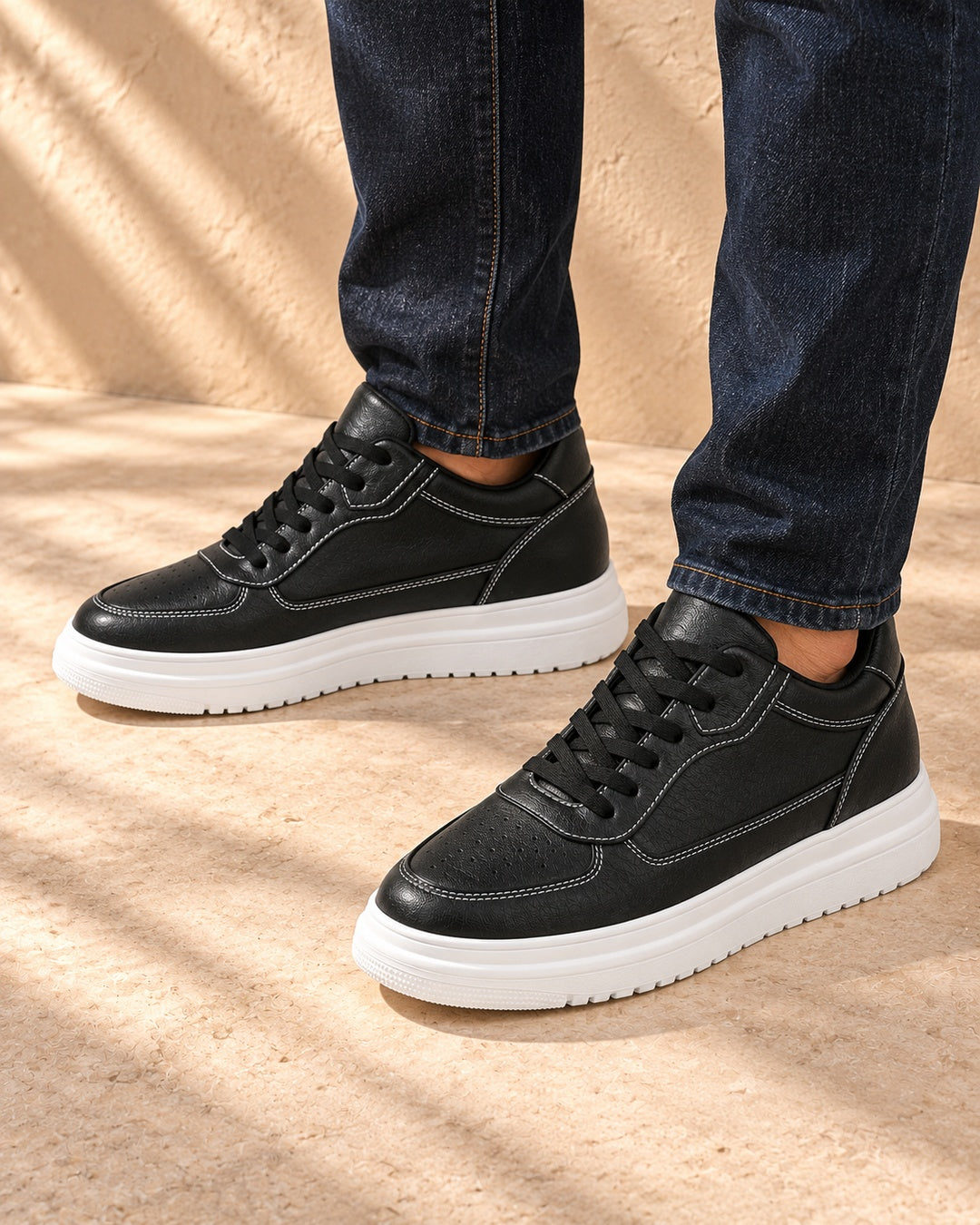 Blake Hidden-Lift Court Sneakers - Black