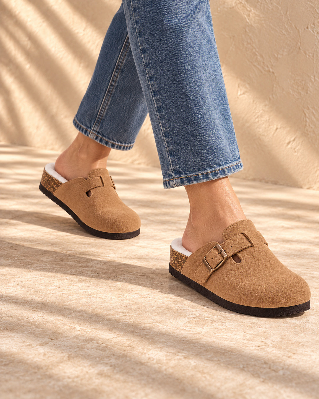 Celeste Faux-Fur-Lined Suede Clogs - Brown