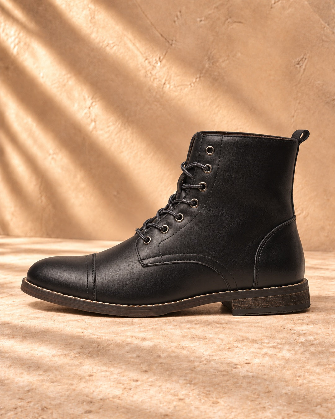 Quinn Cap-Toe Hidden-Lift Lace-Up Boots - Black