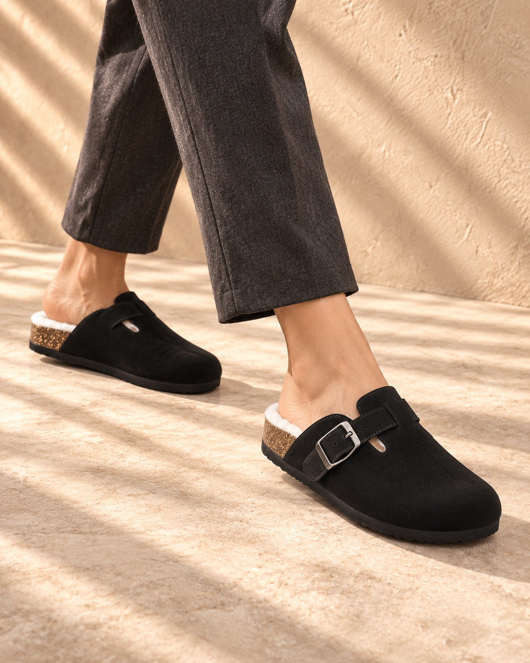 Celeste Faux-Fur-Lined Suede Clogs - Black