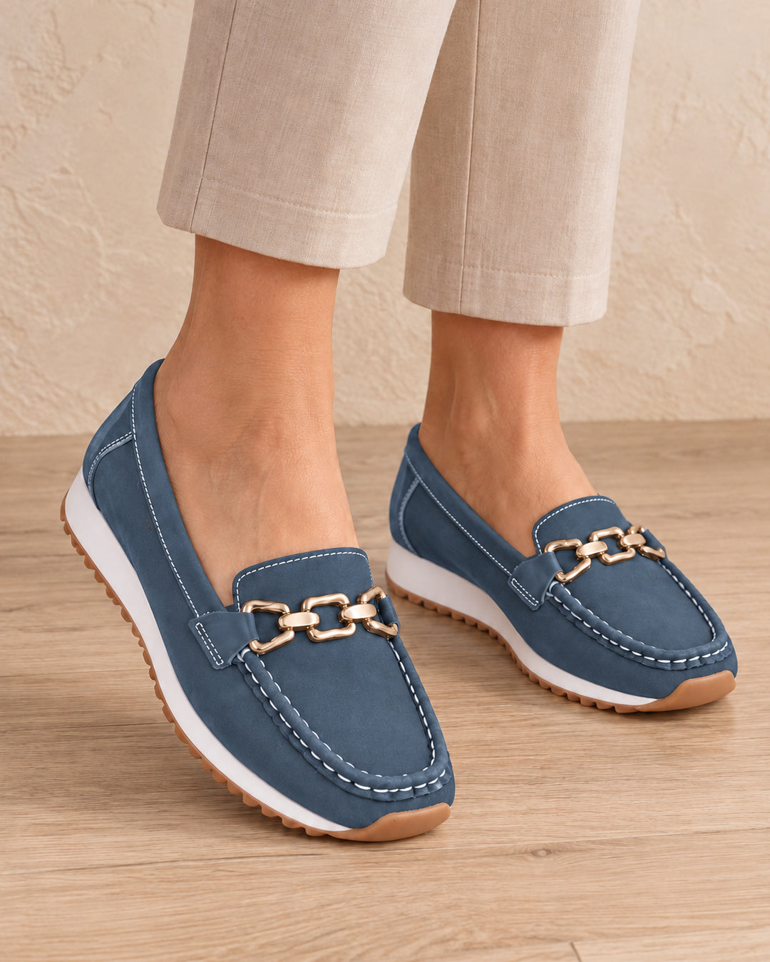 Eleanor Chain-Detail Loafers - Blue