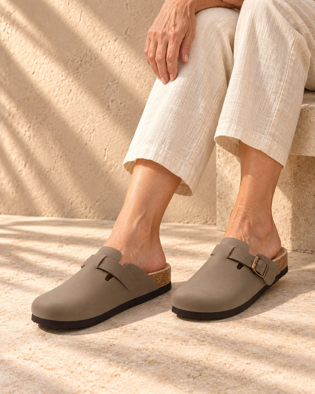 Vivienne Faux-Leather Buckle Clogs - Brown