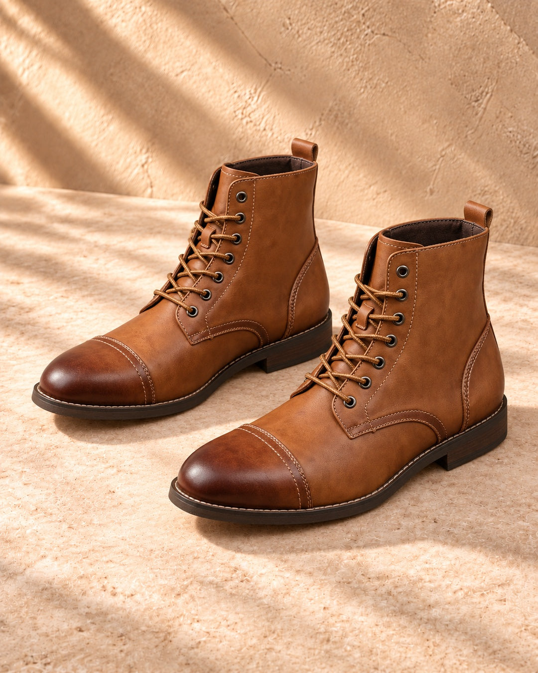 Quinn Cap-Toe Hidden-Lift Lace-Up Boots - Light Brown