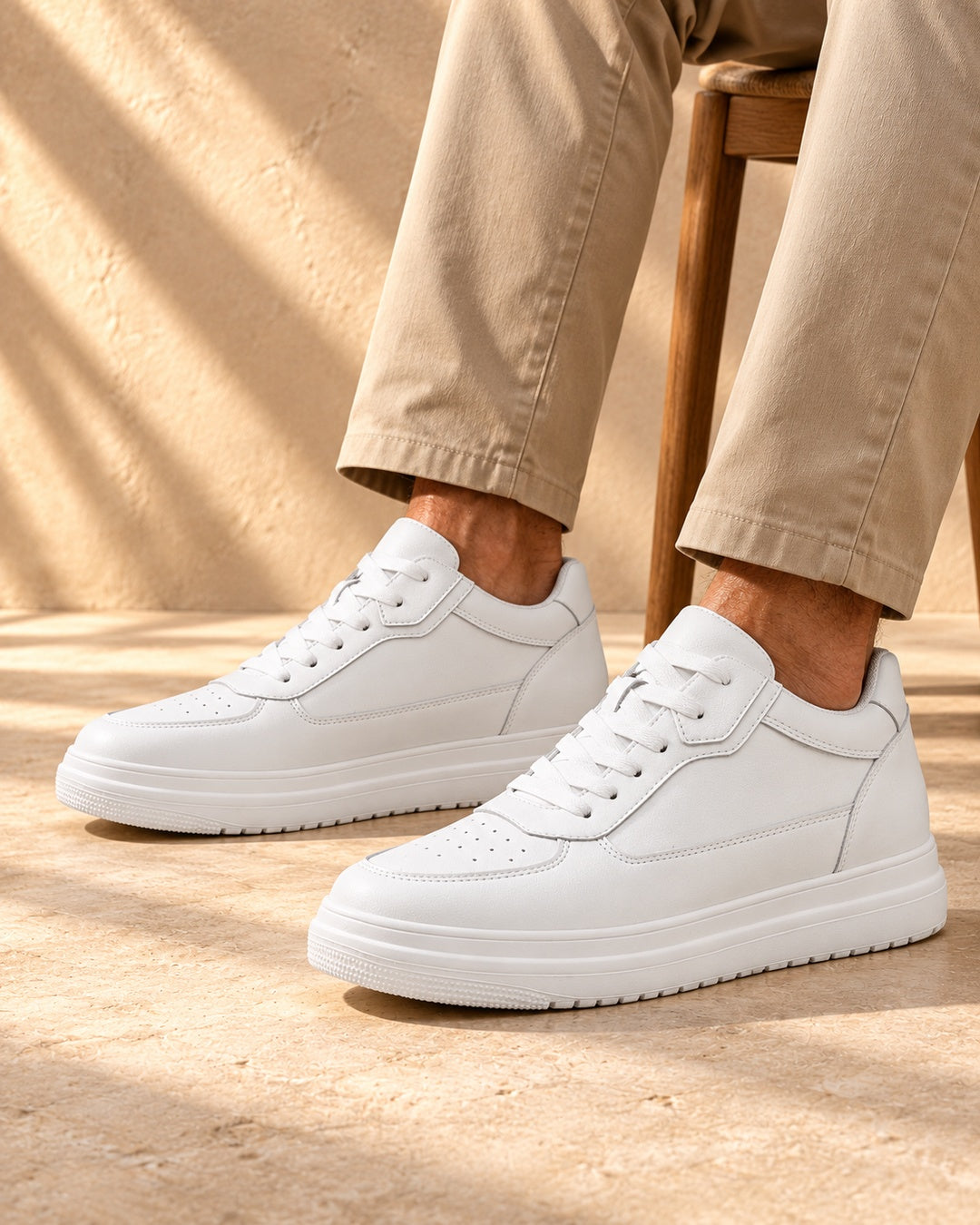 Blake Hidden-Lift Court Sneakers - White