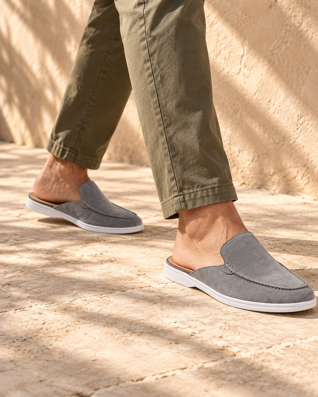 Cameron Gray Suede Mule Loafers - Gray