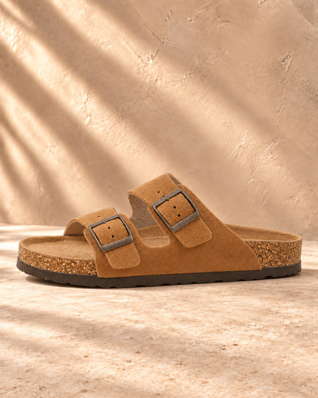 Adeline Suede Double-Buckle Sandals - Camel