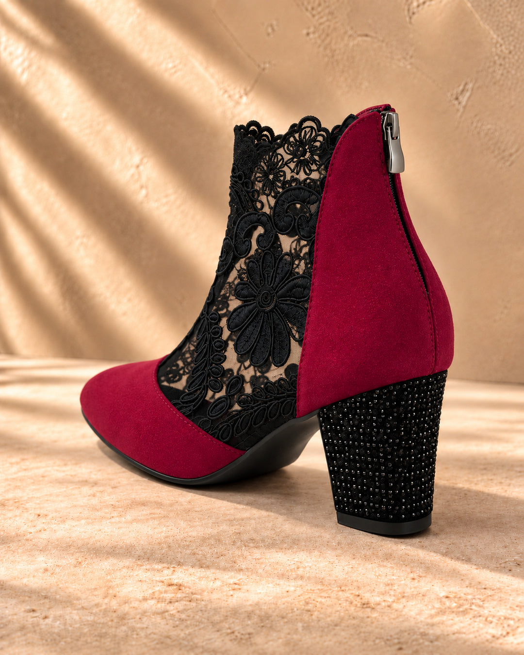 Aurelia Lace-Panel Comfort Ankle Boots - Red