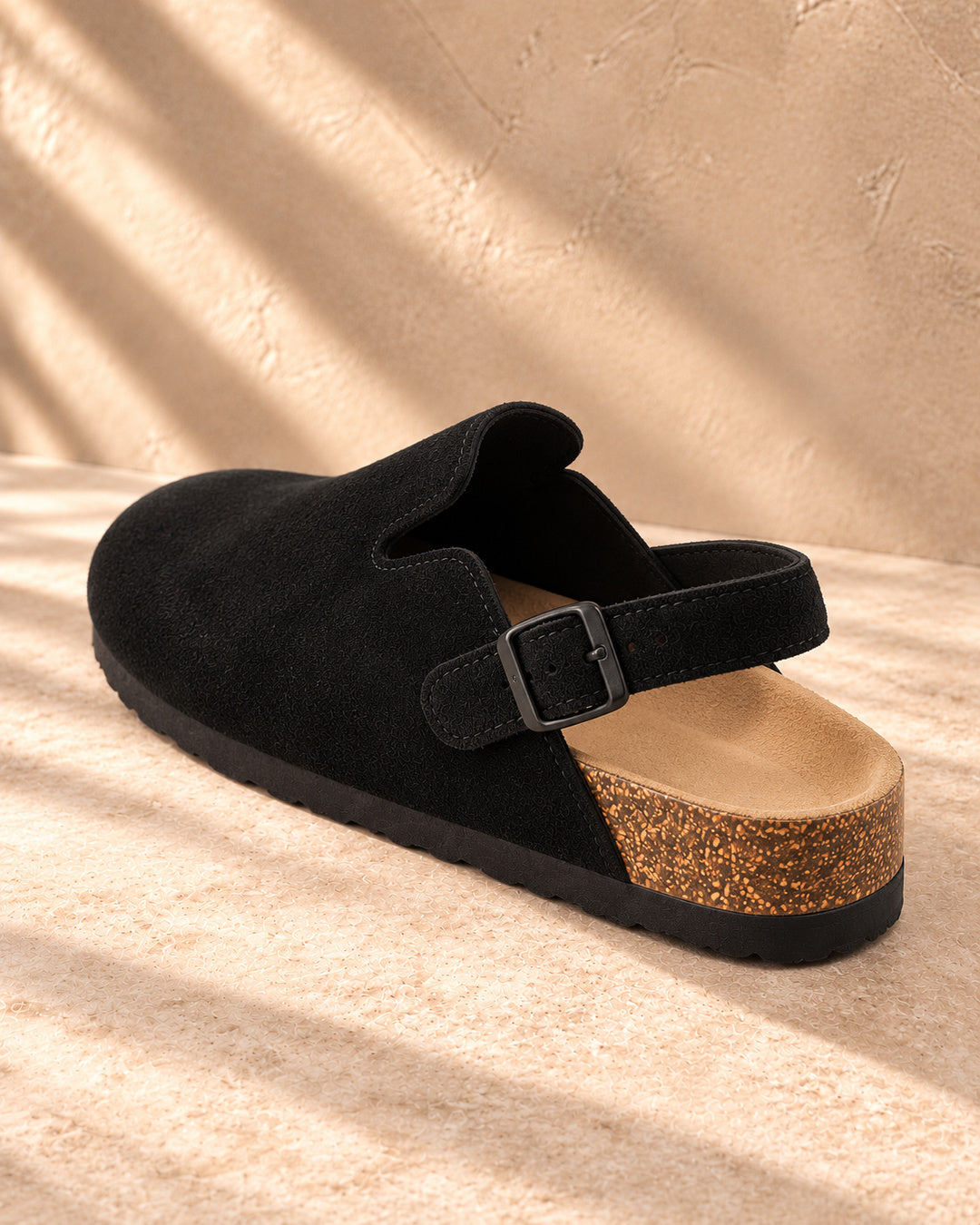 Sabina Suede Backstrap Clogs - Black