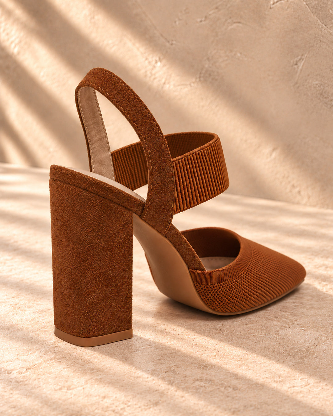 Isabelle Pointed-Toe Elastic-Strap Block Heels - Dark Brown