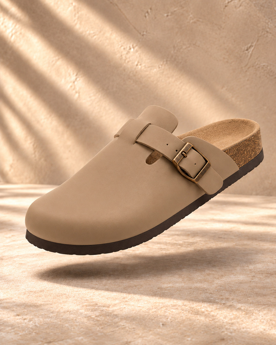 Vivienne Faux-Leather Buckle Clogs - Tan