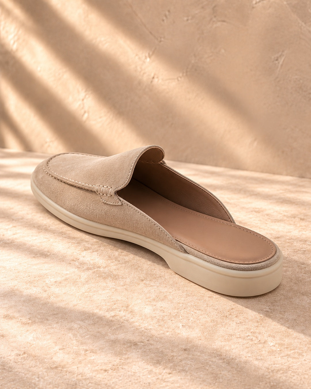 Morgan Beige Suede Mule Loafers - Beige