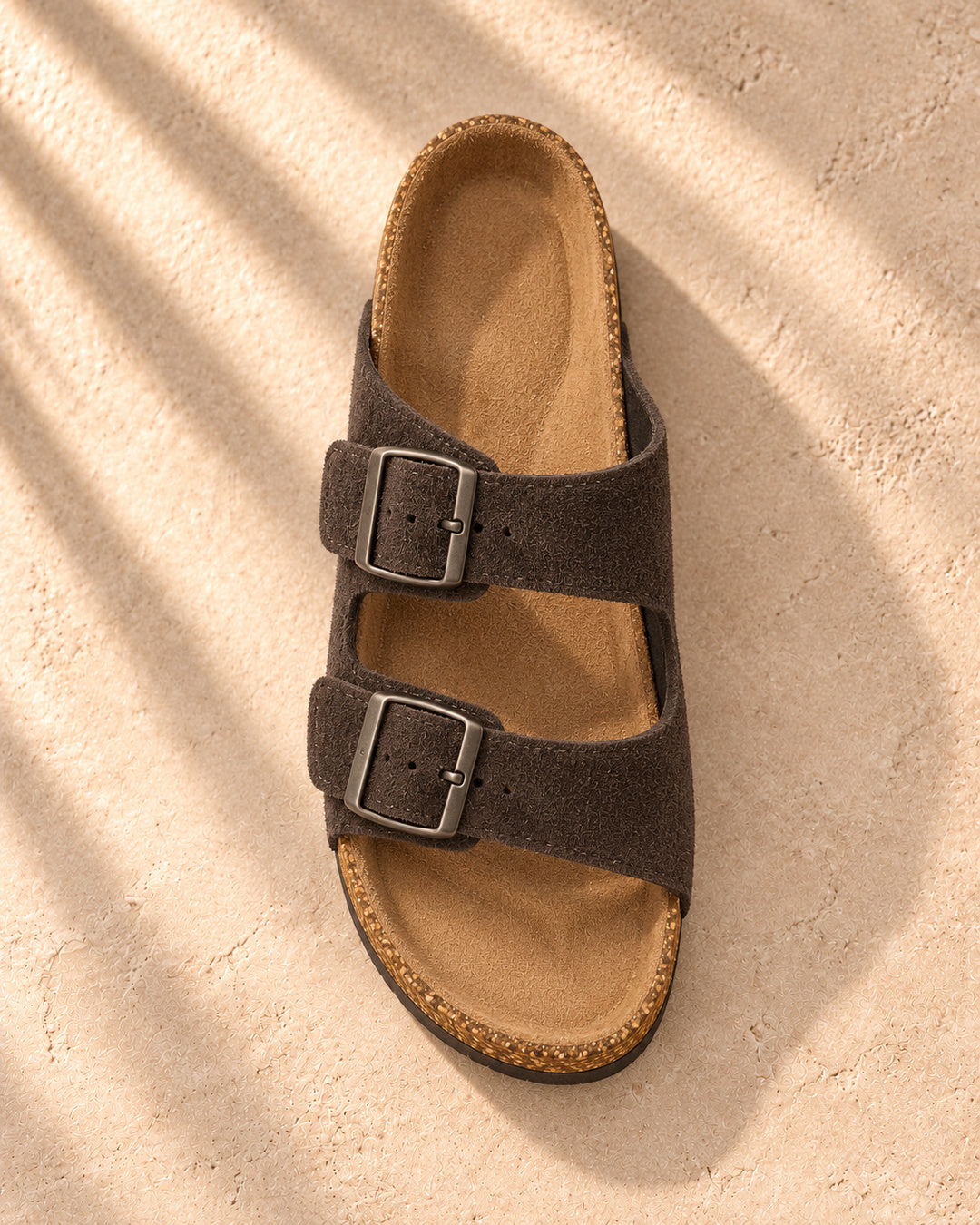 Adeline Suede Double-Buckle Sandals - Mocha