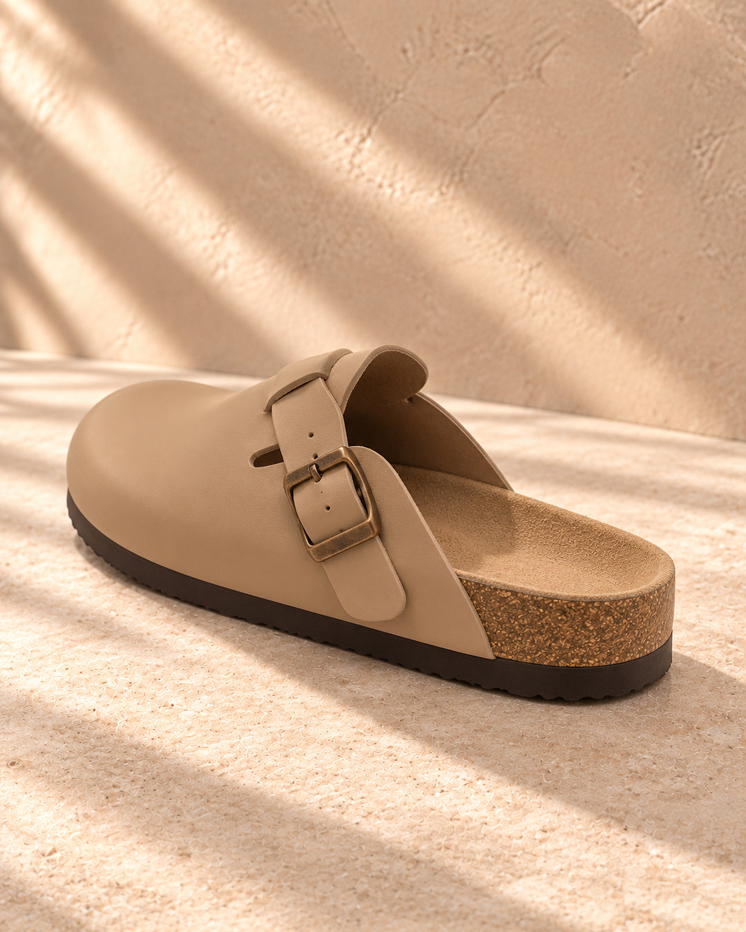 Vivienne Faux-Leather Buckle Clogs - Tan