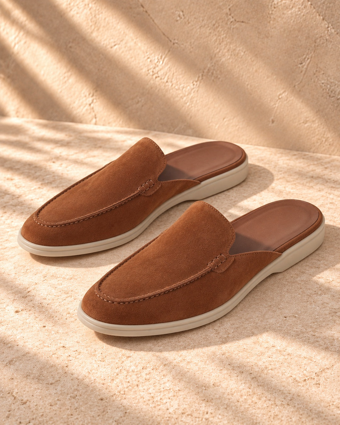 Sage Cognac Suede Mule Loafers - Cognac
