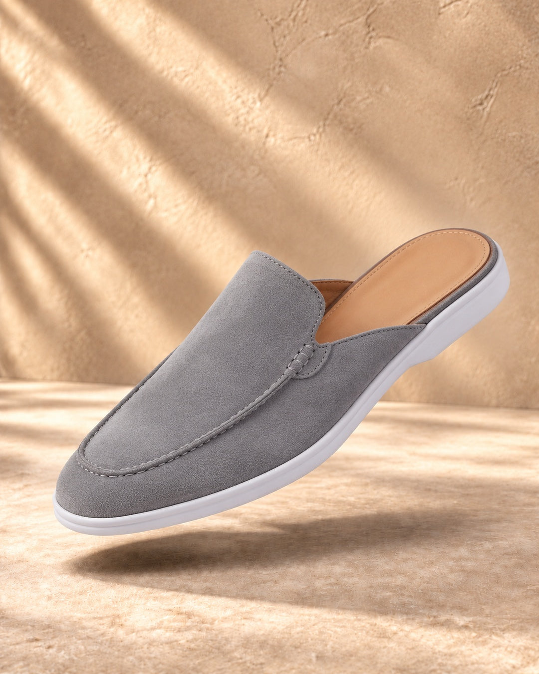 Cameron Gray Suede Mule Loafers - Gray