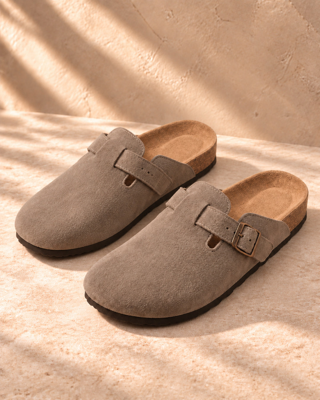 Clara Suede Buckle Clogs - Coffee