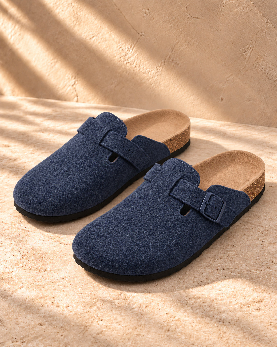 Maren Felt Buckle Clog Slippers - Navy
