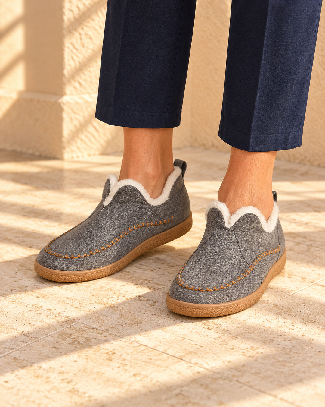 Annelise Plush-Lined Slip-On Ankle Boots - Gray