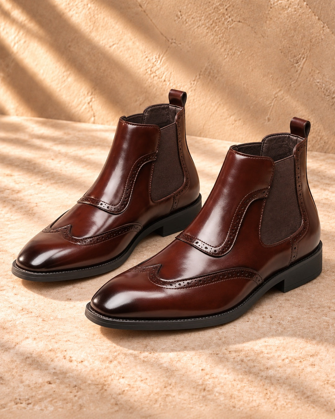 Jules Brogue Hidden-Lift Chelsea Boots - Dark Brown