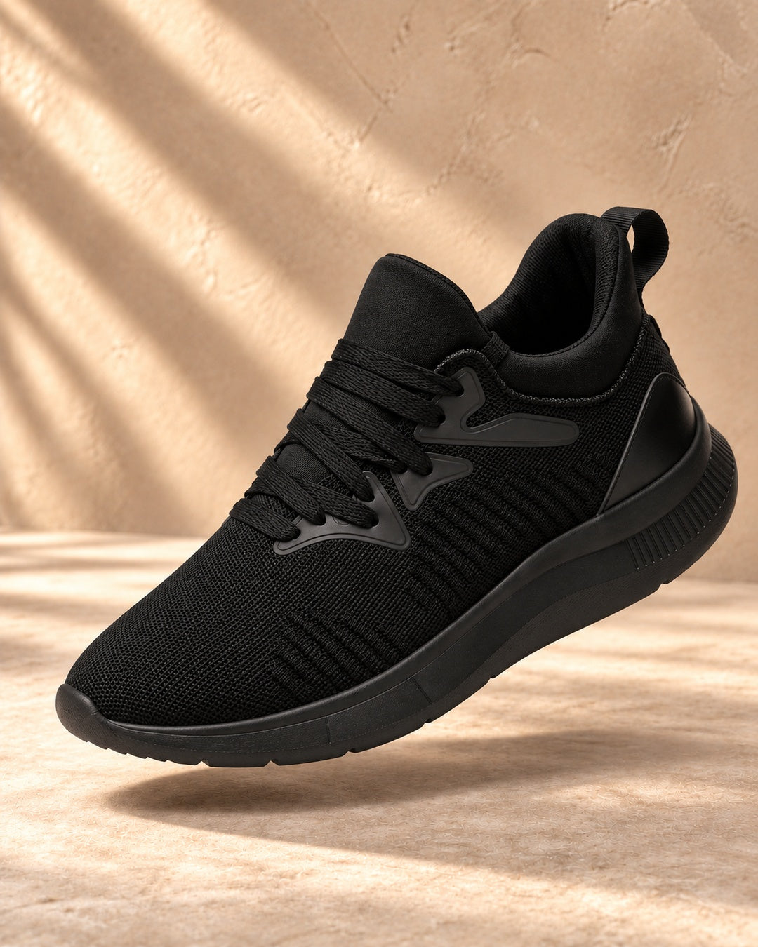 Devon Hidden-Lift Knit Sneakers - Black