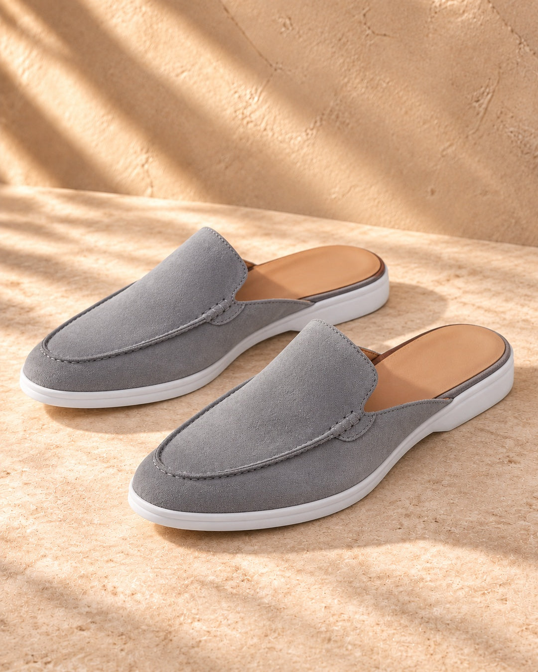 Cameron Gray Suede Mule Loafers - Gray