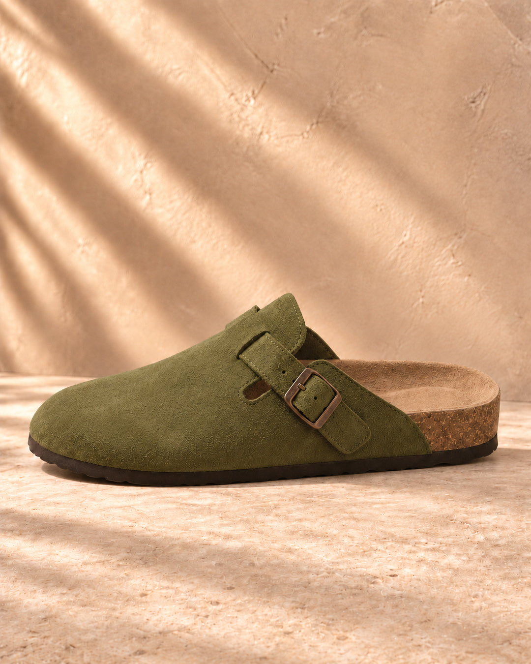 Clara Suede Buckle Clogs - Army Green