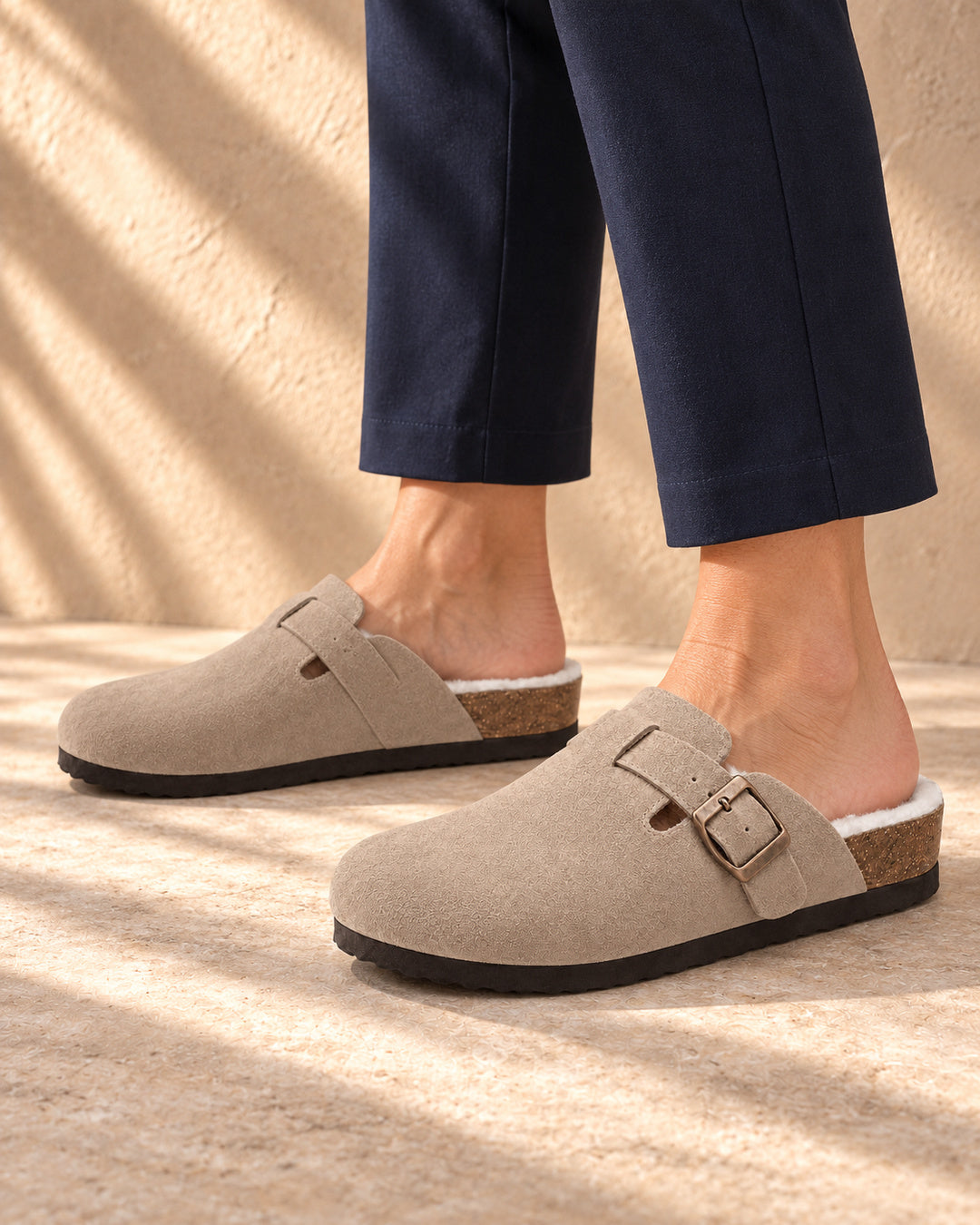Celeste Faux-Fur-Lined Suede Clogs - Taupe