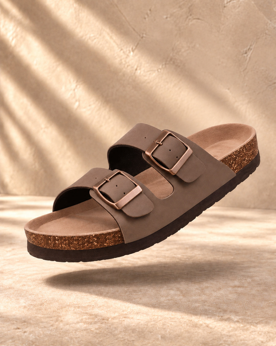 Estelle Double-Buckle Cork Sandals - Brown