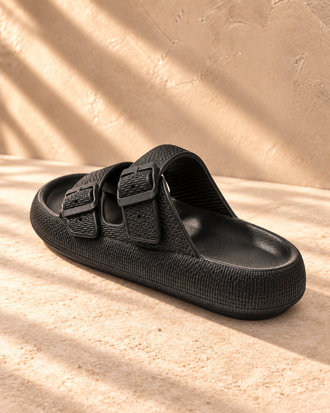 Lucille Cushioned Double-Buckle Sandals - Black