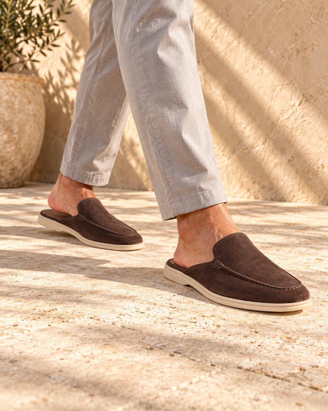 Avery Brown Suede Mule Loafers - Brown