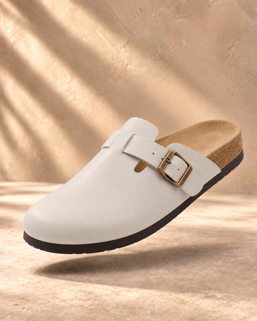 Vivienne Faux-Leather Buckle Clogs - Gray