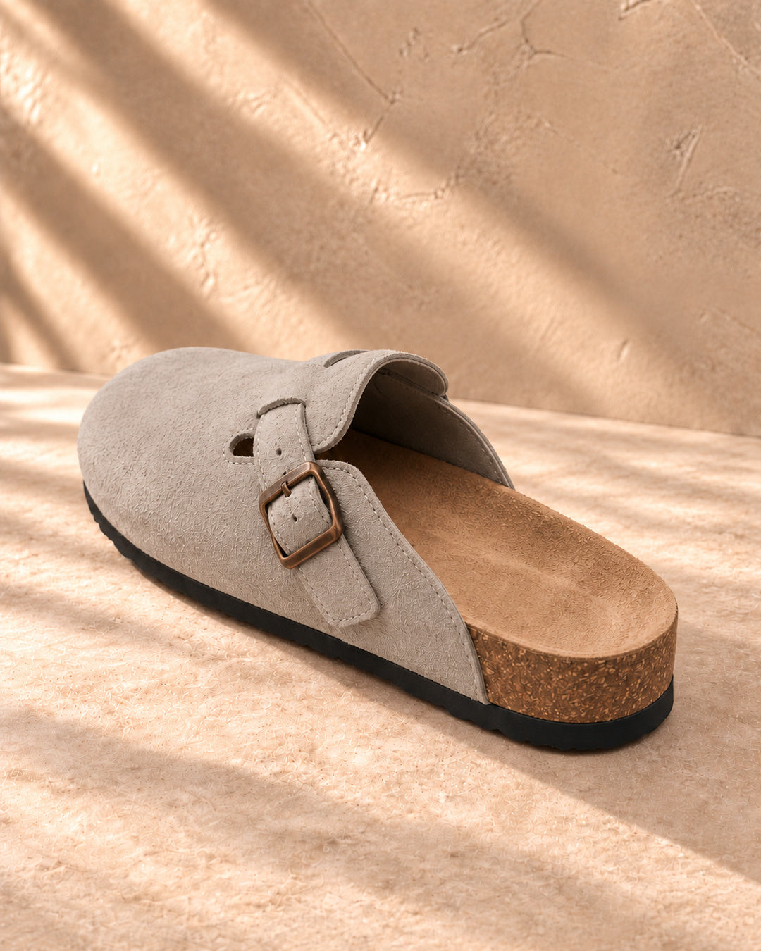 Clara Suede Buckle Clogs - Gray
