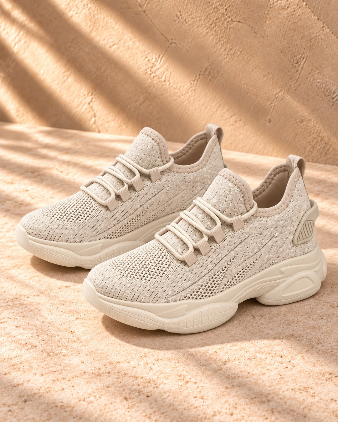 Parker Hidden-Lift Knit Sneakers - Beige