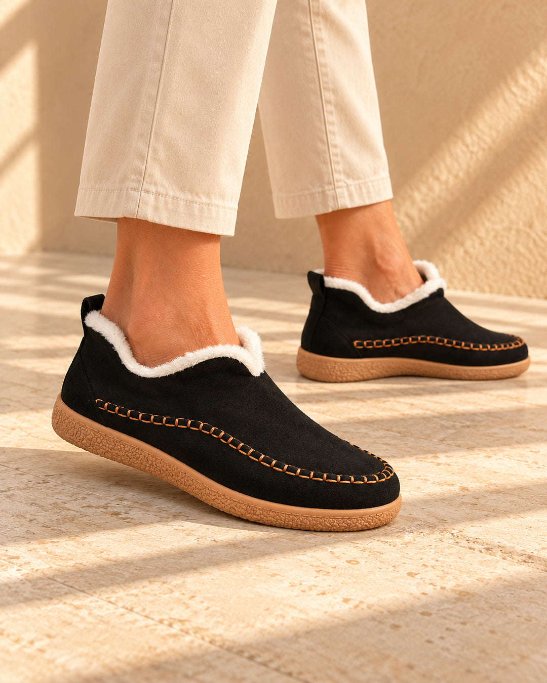 Annelise Plush-Lined Slip-On Ankle Boots - Black
