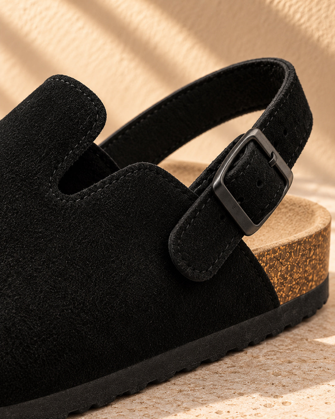 Sabina Suede Backstrap Clogs - Black