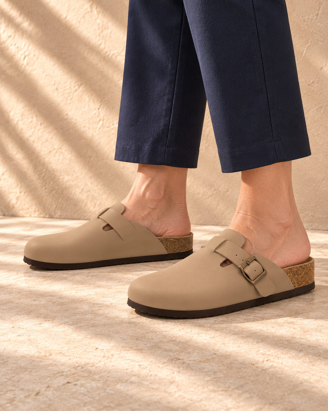 Vivienne Faux-Leather Buckle Clogs - Tan