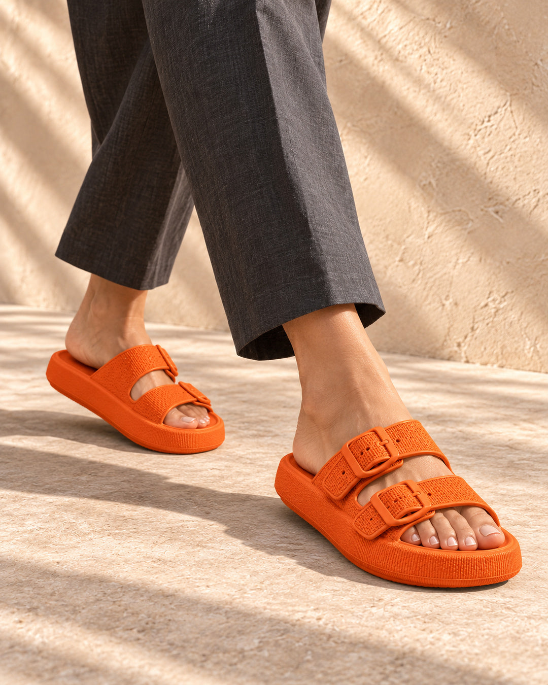 Lucille Cushioned Double-Buckle Sandals - Orange
