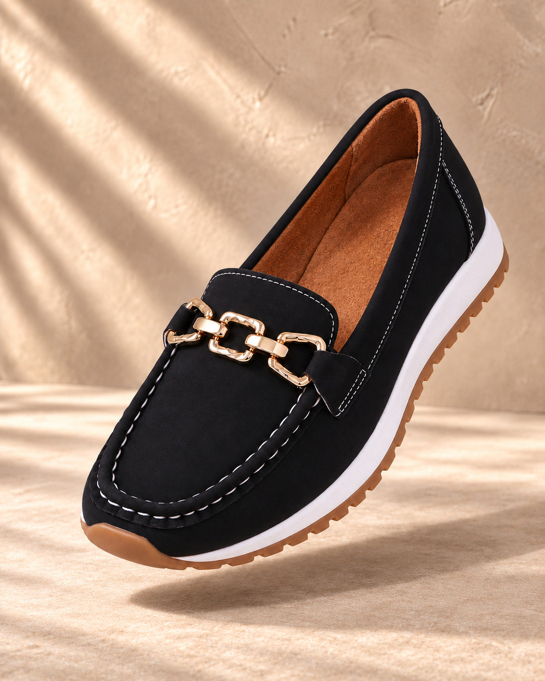 Eleanor Chain-Detail Loafers - Black