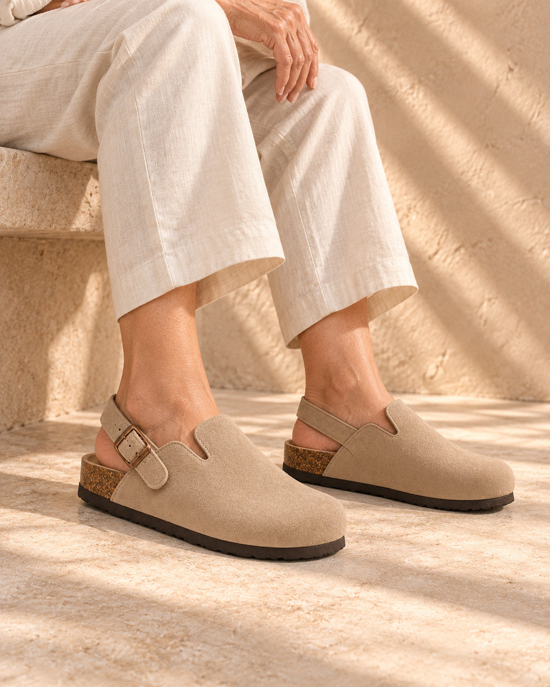 Sabina Suede Backstrap Clogs - Taupe