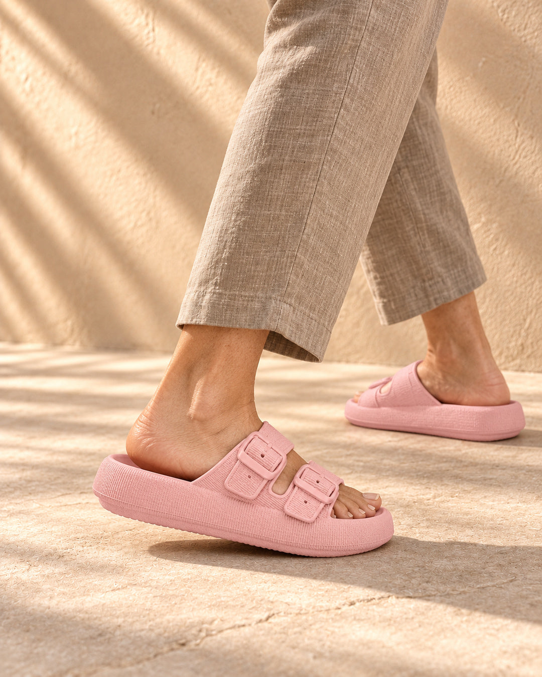 Lucille Cushioned Double-Buckle Sandals - Pink