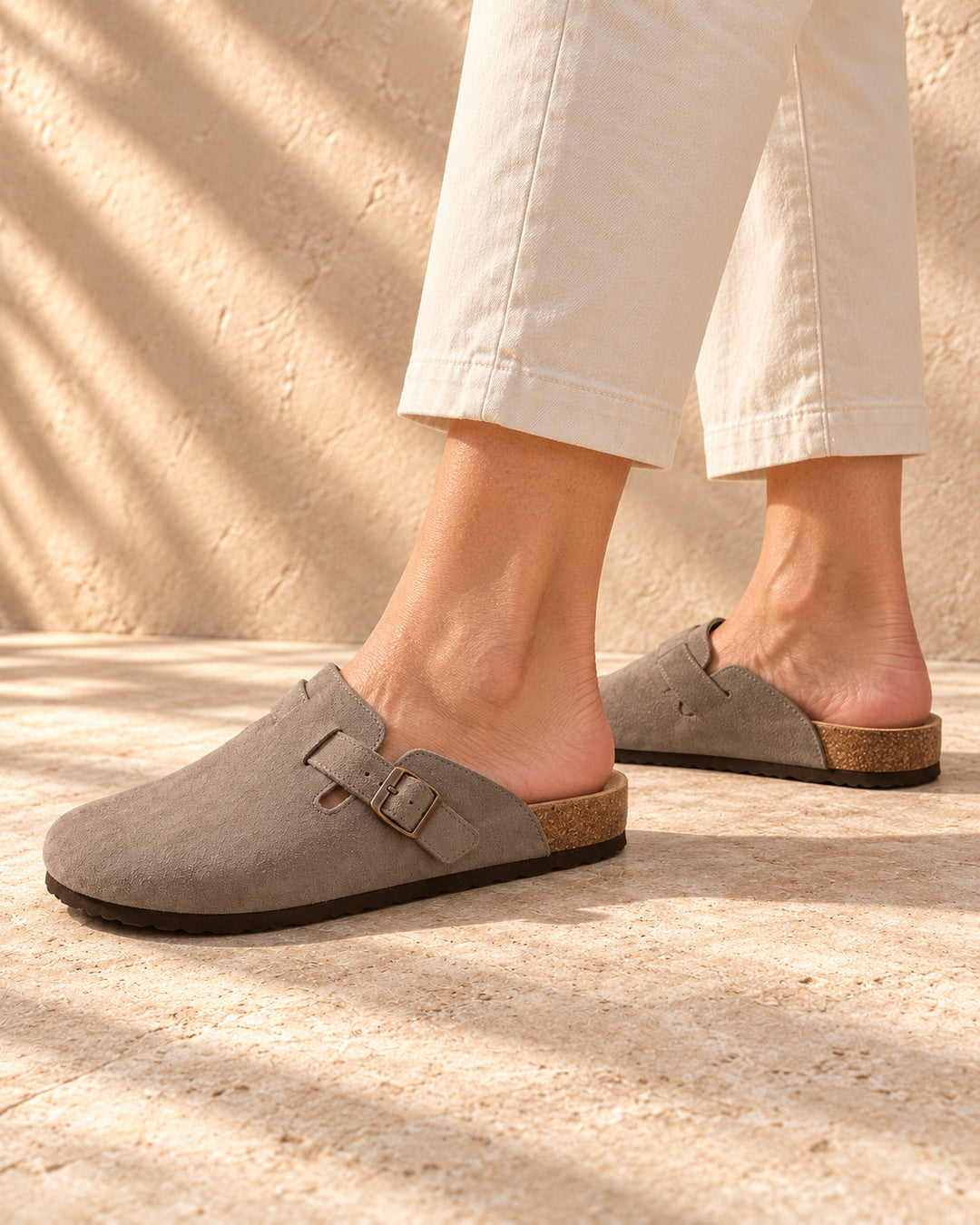 Clara Suede Buckle Clogs - Coffee