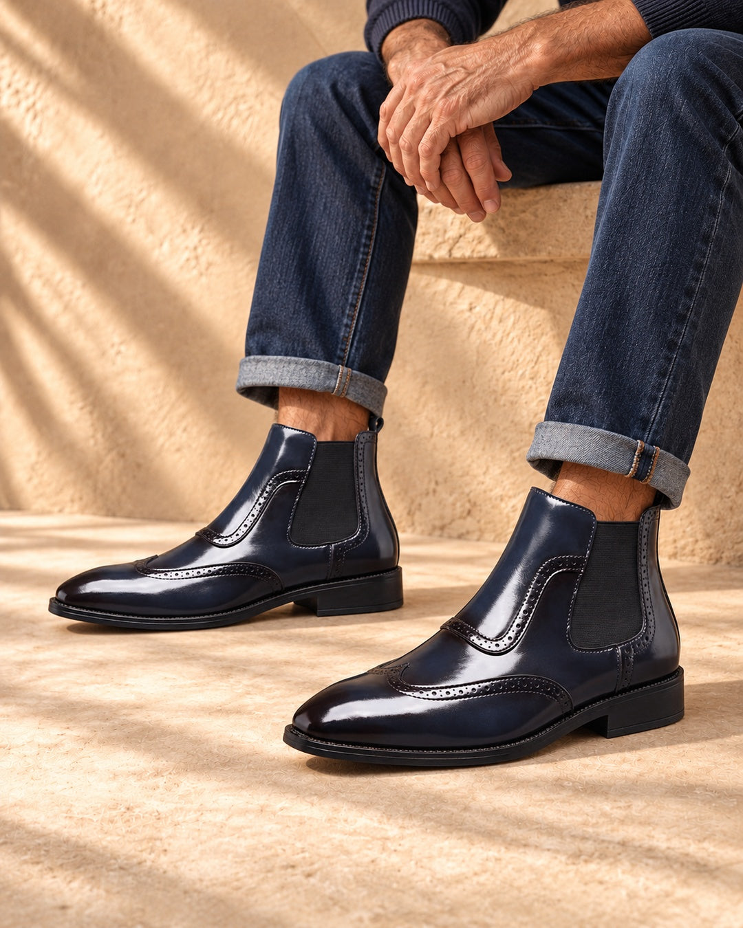 Jules Brogue Hidden-Lift Chelsea Boots - Blue