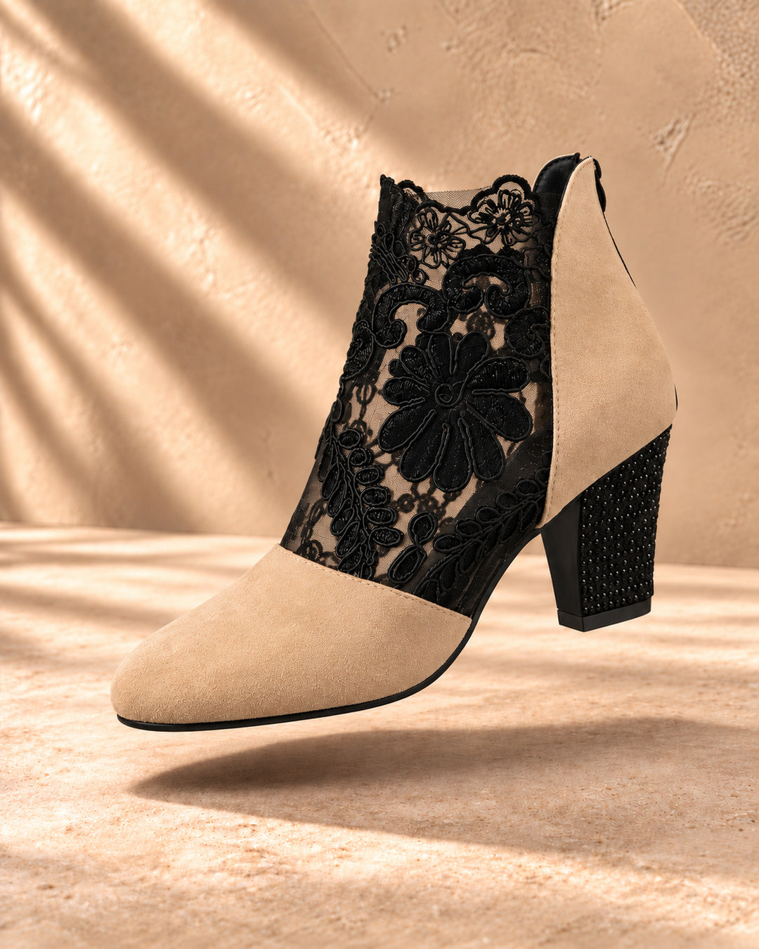 Aurelia Lace-Panel Comfort Ankle Boots - Beige