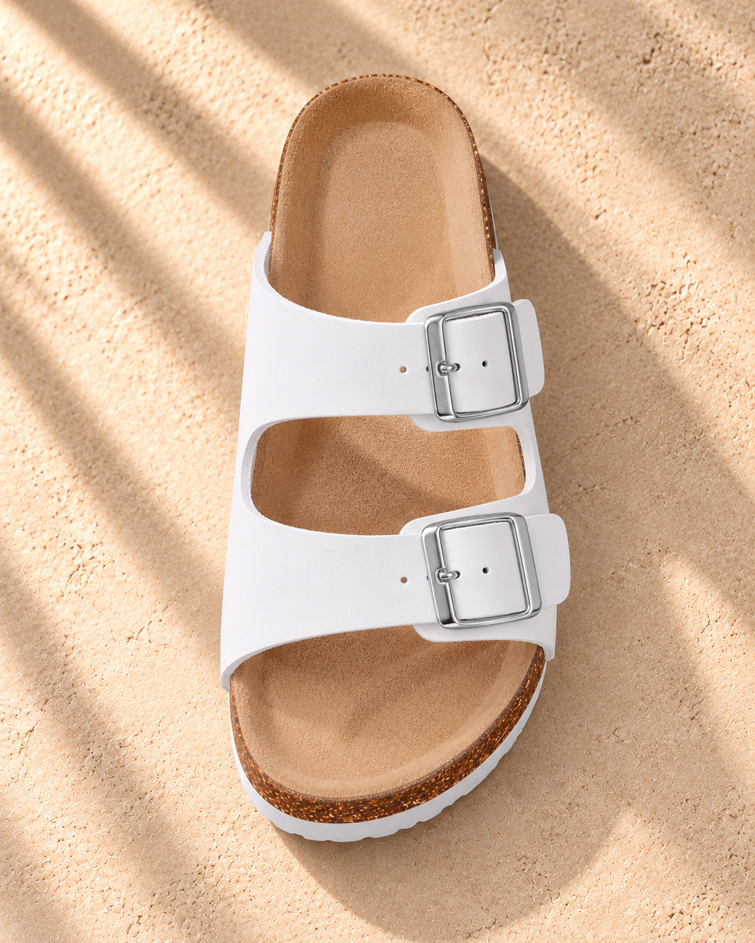 Estelle Double-Buckle Cork Sandals - White