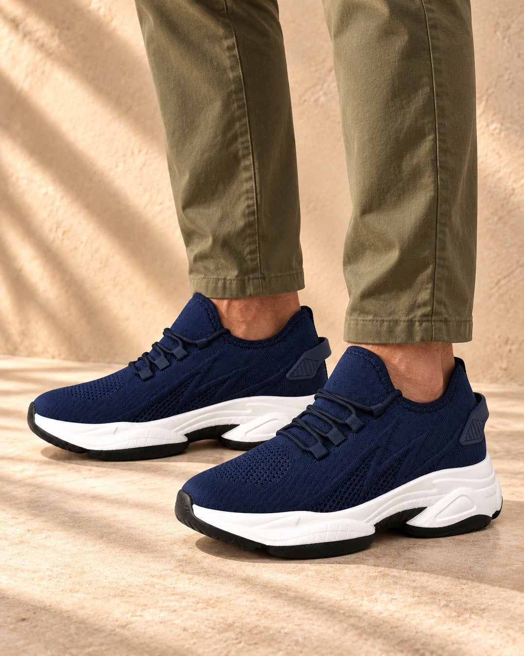 Parker Hidden-Lift Knit Sneakers - Navy Blue