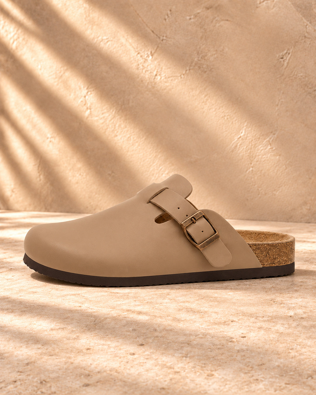 Vivienne Faux-Leather Buckle Clogs - Tan